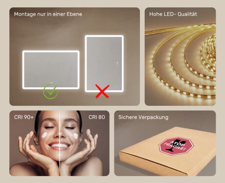 Abgerundeter Badspiegel mit LED Beleuchtung 100x70cm mit Dual color, Touch Schalter, Heizmatte, Bluetooth-Lautsprecher - L141 #6